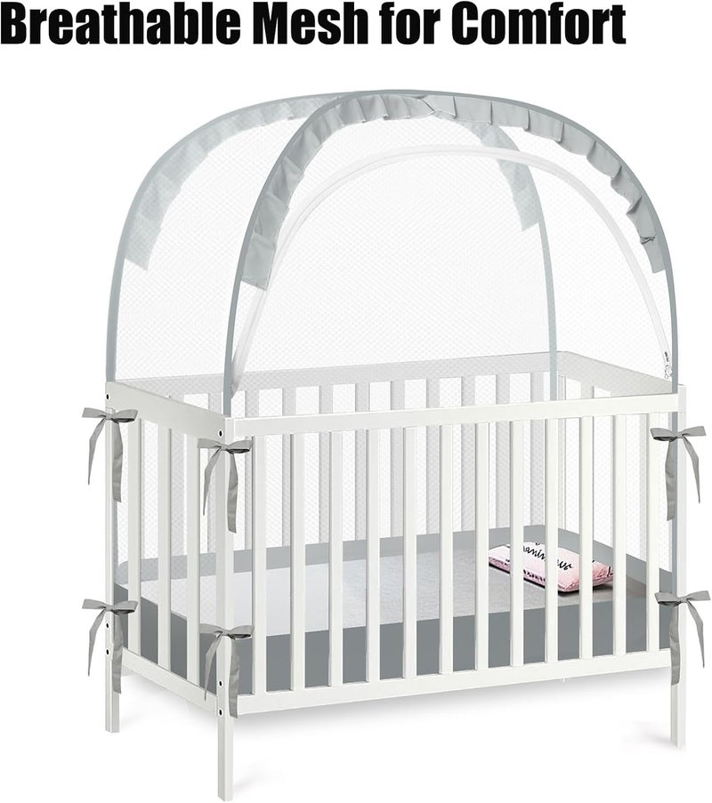 PandaEar Pop Up Crib Tent to Keep Baby from Climbing Out, Breathable Crib Net Mesh Canopy, Babies Crib Cover with Zipper, Easy Installation (Grey) - Image 4
